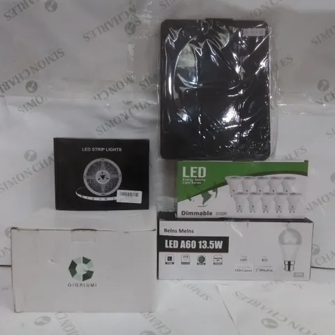 BOX OF ASSORTED ELECTRICAL GOODS TO INCLUDE; LED STRIP LIGHTS, SOLAR GARDEN LIGHTS, JETECH PROTECTIVE CASE FOR IPAD PRO 12.9 ETC