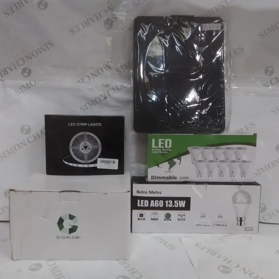 BOX OF ASSORTED ELECTRICAL GOODS TO INCLUDE; LED STRIP LIGHTS, SOLAR GARDEN LIGHTS, JETECH PROTECTIVE CASE FOR IPAD PRO 12.9 ETC