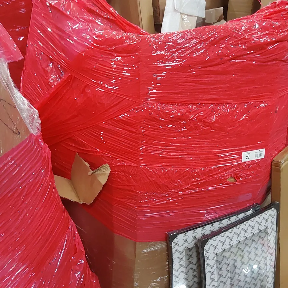LARGE PALLET OF ASSORTED HOUSEHOLD PRODUCTS TO INCLUDE; PICTURE FRAMES, ACRYLIC COVER, CLOTHES RAIL AND ALPHABET SUPER SOFT PLAY MAT