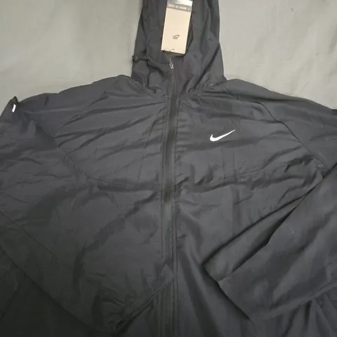 NIKE BLACK HOODED ZIP-UP WINDBREAKER JACKET - LARGE