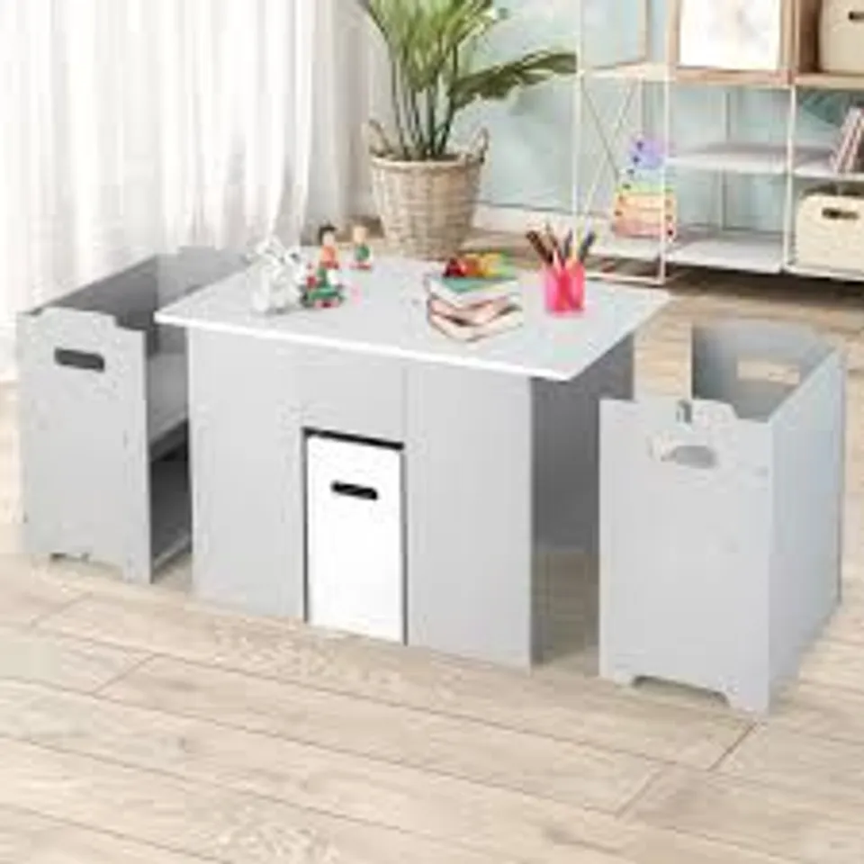 BOXED COSTWAY 4 IN 1 GREY KIDS TABLE AND CHAIR SET