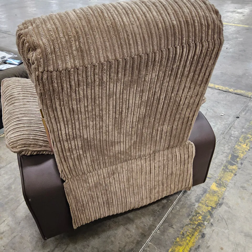 DESIGNER POWER RECLINING EASYCHAIR BROWN FAUX LEATHER & JUMBO CHORD