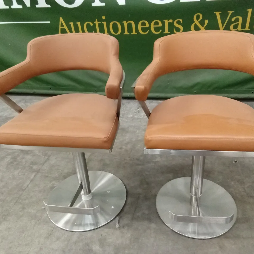SET OF 2 FIRENZA BAR STOOLS IN TAN PU LEATHER AND CHROME BASE