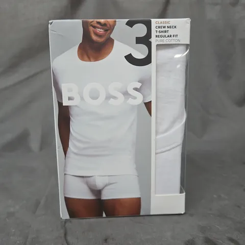 BOSS CLASSIC REGULAR FIT CREW NECK T-SHIRT (3-PACK) IN WHITE/GREY/BLACK SIZE MEDIUM