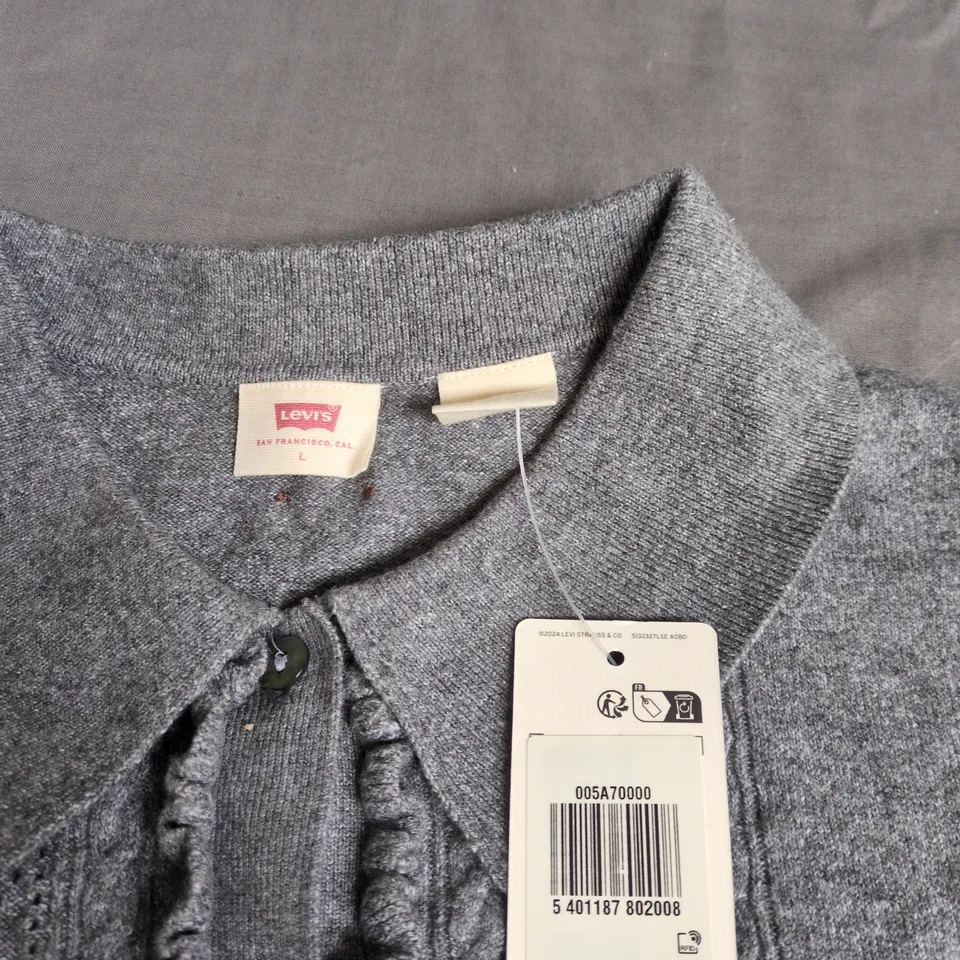 LEVI'S GREY KNIT SLEEVELESS CARDIGAN WITH COLLAR – SIZE L