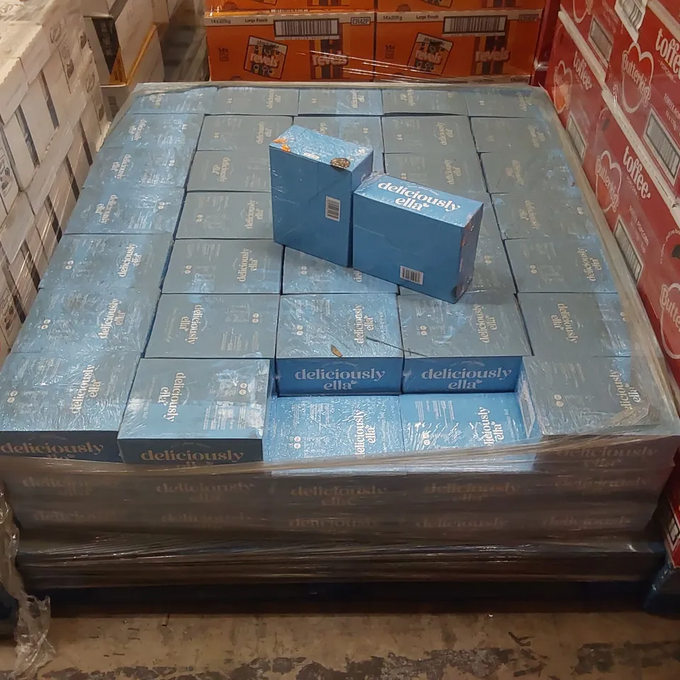 PALLET TO CONTAIN APPROX 105 BOXES OF DELICIOUSLY ELLA CACAO & ALMOND ENERGY BALLS - 12 X 40g PER BOX // BEST BEFORE: 13/02/25