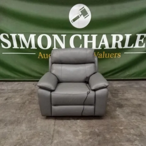 QUALITY DESIGNER ITALIAN MADE PATRIZIO ELECTRIC RECLINER LEATHER ARMCHAIR WITH SMALL ARMS - ANTHRACITE 