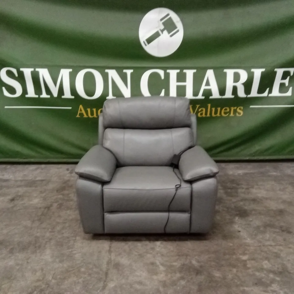 QUALITY DESIGNER ITALIAN MADE PATRIZIO ELECTRIC RECLINER LEATHER ARMCHAIR WITH SMALL ARMS - ANTHRACITE 