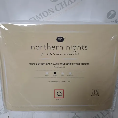 NORTHERN NIGHTS 100% COTTON EASY CARE SET OF 2 FITTED SHEETS DOUBLE - IN WHITE