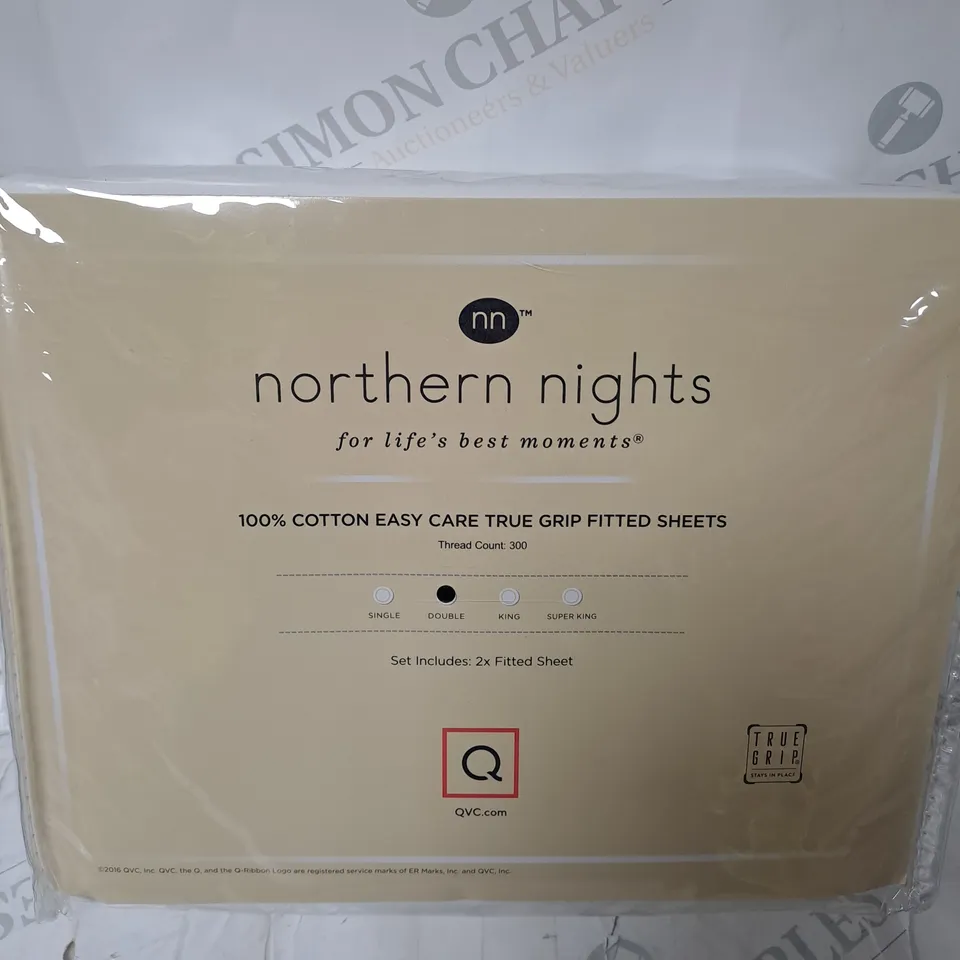 NORTHERN NIGHTS 100% COTTON EASY CARE SET OF 2 FITTED SHEETS DOUBLE - IN WHITE 