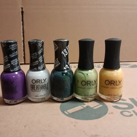 BOX OF APPROXIMATELY 50 ORLY NAIL VARNISHES IN VARIOUS COLOURS