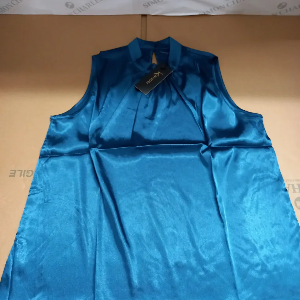 KINTSUGI WOMENS TEAL SLEEVELESS TOP WITH MAGNETIC FASTENING SIZE 10