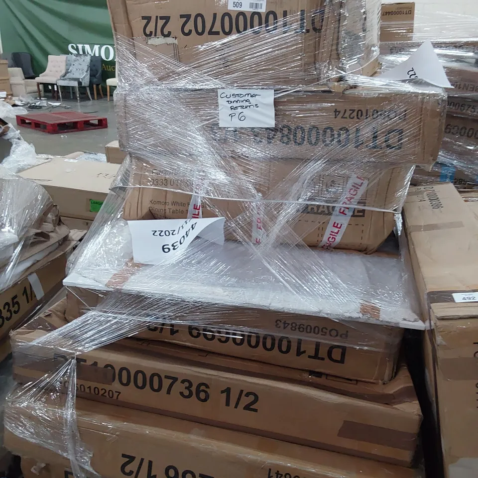 PALLET OF ASSORTED BOXED DINING TABLE PARTS