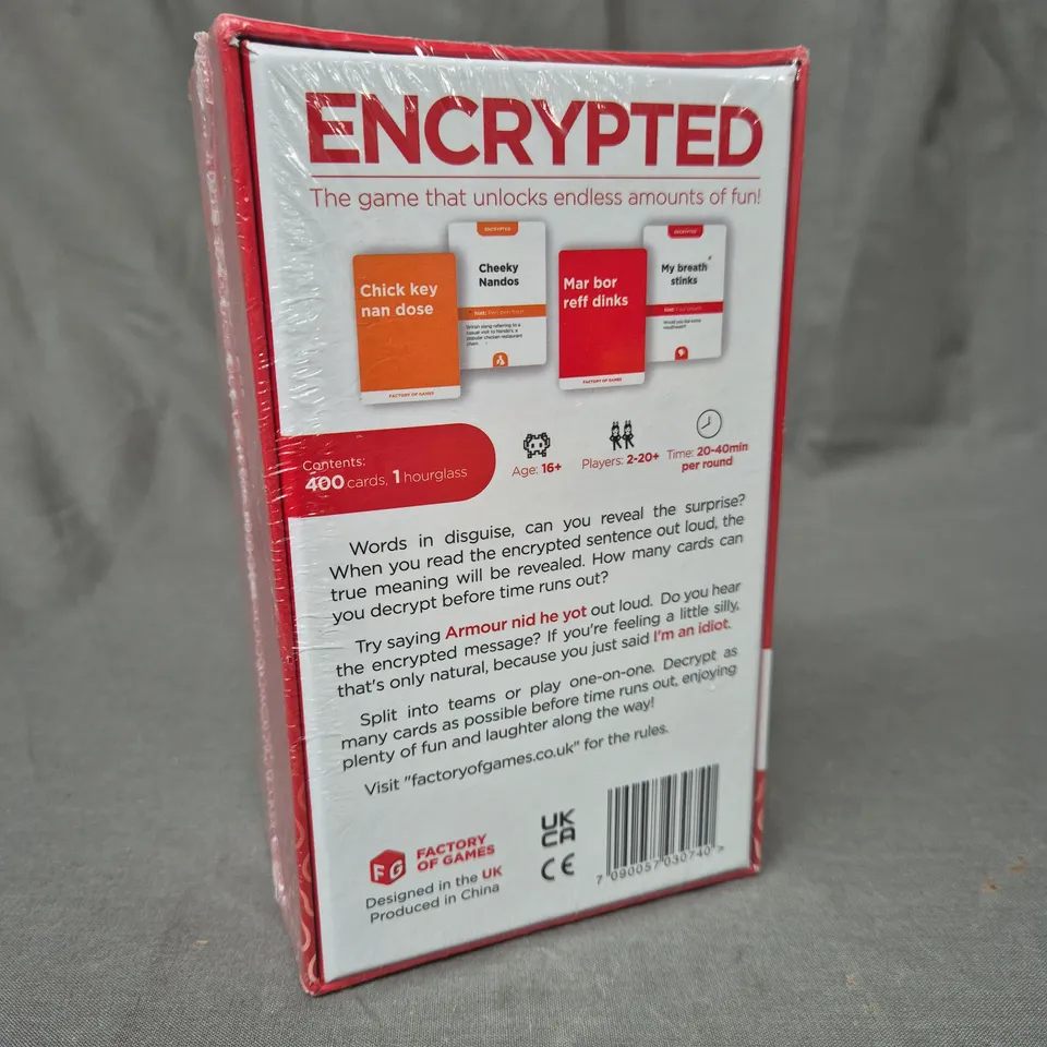 SEALED ENCRYPTED CARD GAME BY FACTORY OF GAMES 400 CARDS 1 HOURGLASS 