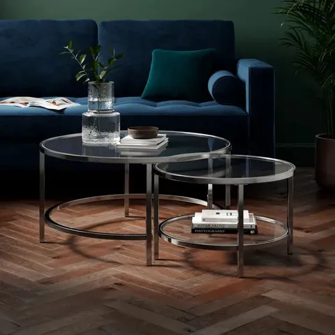 BOXED SOFIA GLASS COFFEE NEST OF TABLES - SILVER (1 BOX)