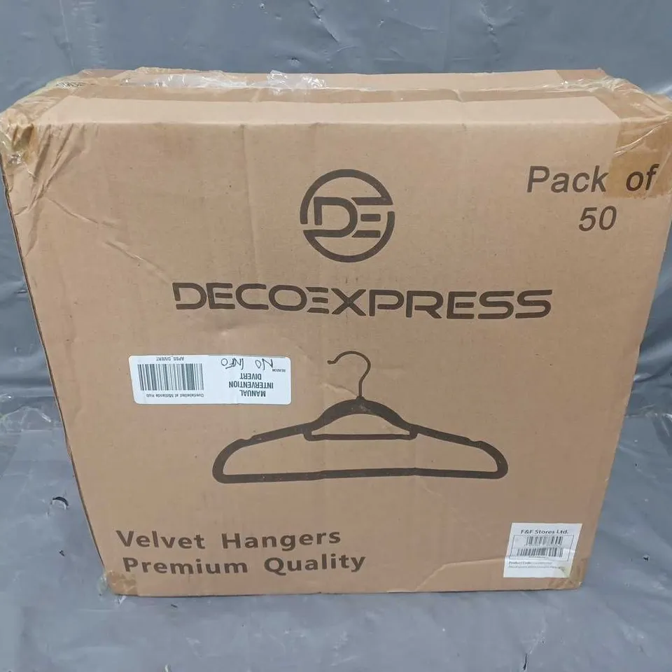 APPROXIMATELY 50 BOXED DECO EXPRESS VELVET HANGERS IN PINK