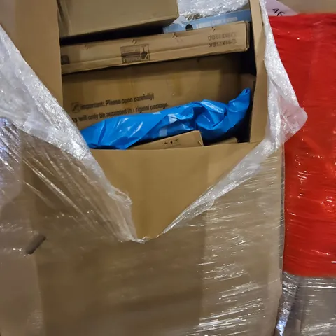 PALLET OF ASSORTED ITEMS TO INCLUDE, BOXED FURNITURE, TOILET SEAT, LED CEILING LIGHT.