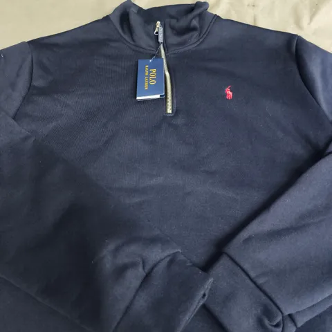 RALPH LAUREN POLO NAVY ZIP-NECK KNIT TOP - LARGE