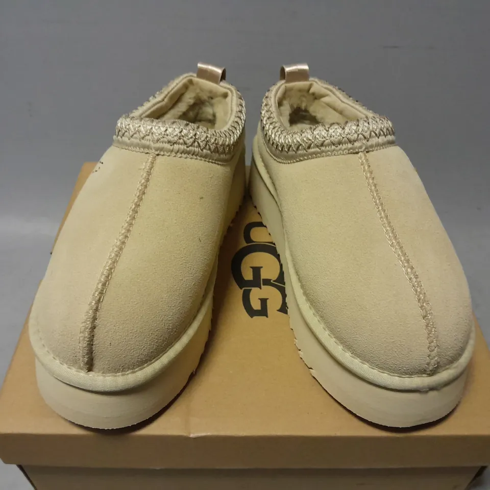 BOXED PAIR OF UGGS WOMENS TAZZ SLIPPERS IN MUSTARD SEED - UK 4