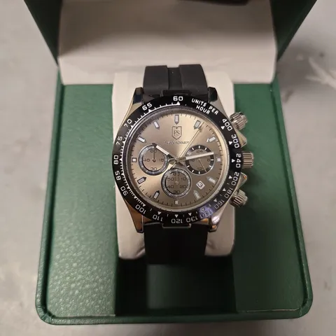BOXED FRANK SCHMIDT MEN'S CHRONOGRAPH SILVER DIAL WATCH
