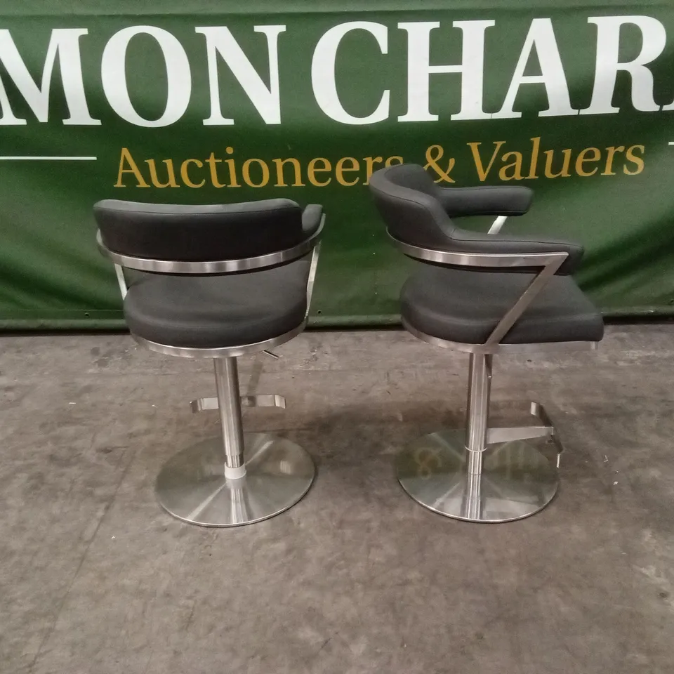 SET OF 2 FIRENZA GREY PU BAR STOOLS WITH STAINLESS STEEL BASE