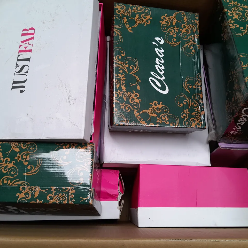 BOX OF APPROX 10 ASSORTED SHOES IN VARIOUS COLOURS & SIZES 