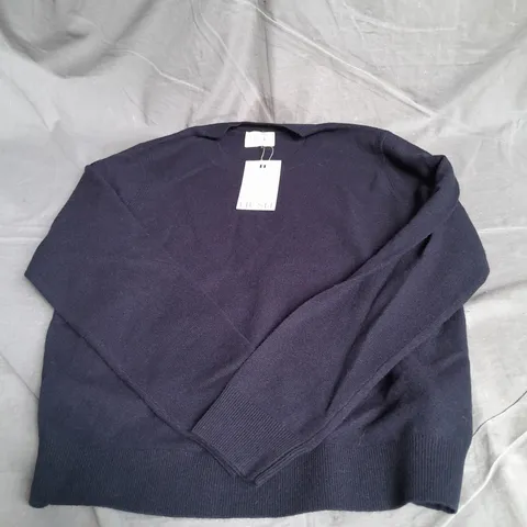 HUSH IVY MERINO WOOL CREW JUMPER IN NAVY SIZE M