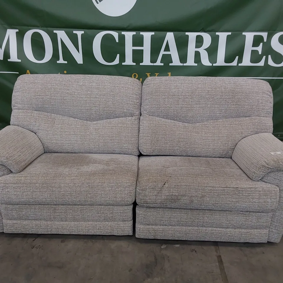 QUALITY BRITISH DESIGNER G PLAN POWER RECLINING THREE SEATER SOFA LIGHT GREY FABRIC 