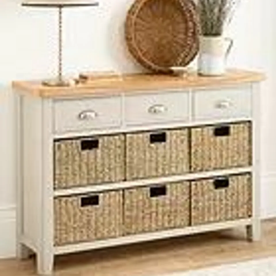 THE VERY COLLECTION MALONE 3 DRAWER, 6 BASKET SIDEBOARD - CONTAINS SOLID WOOD