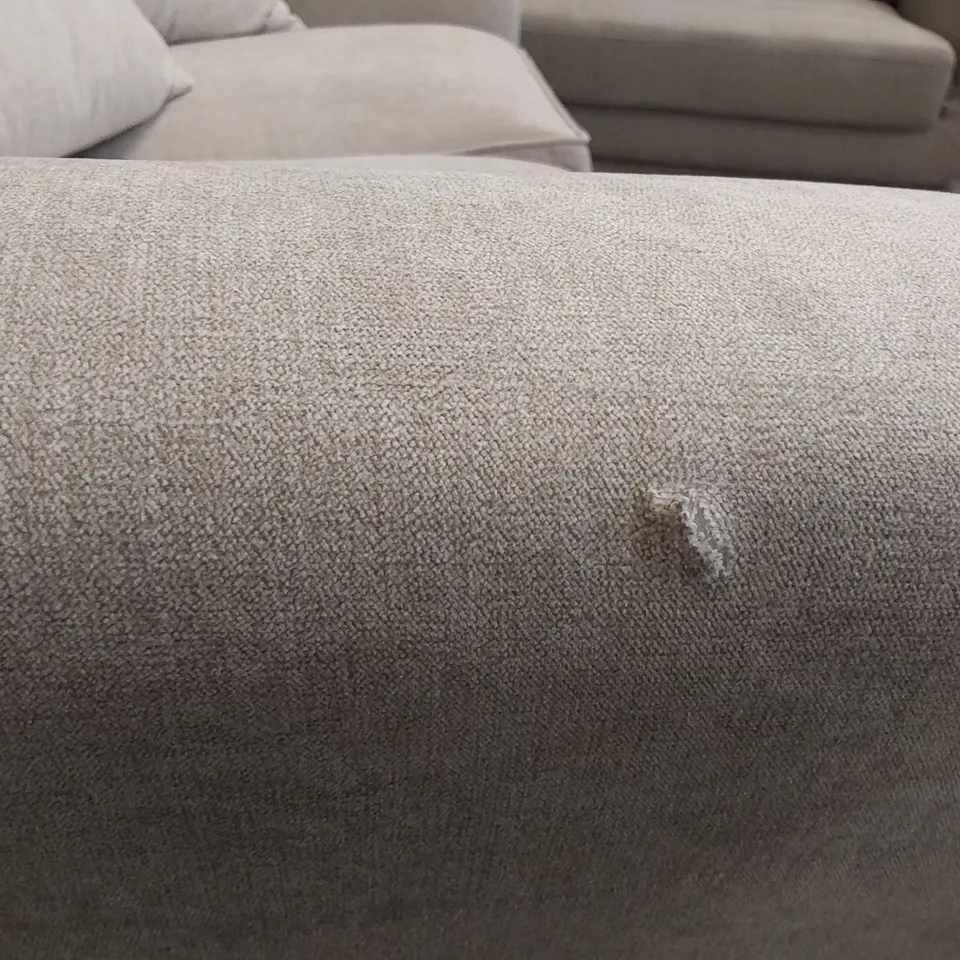 DESIGNER TWO SEATER SOFA WITH SCATTER CUSHIONS NATURAL FABRIC 
