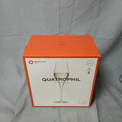 STÖLZLE LAUSITZ QUATROPHIL 6 X CHAMPAGNE FLUTES – BOXED