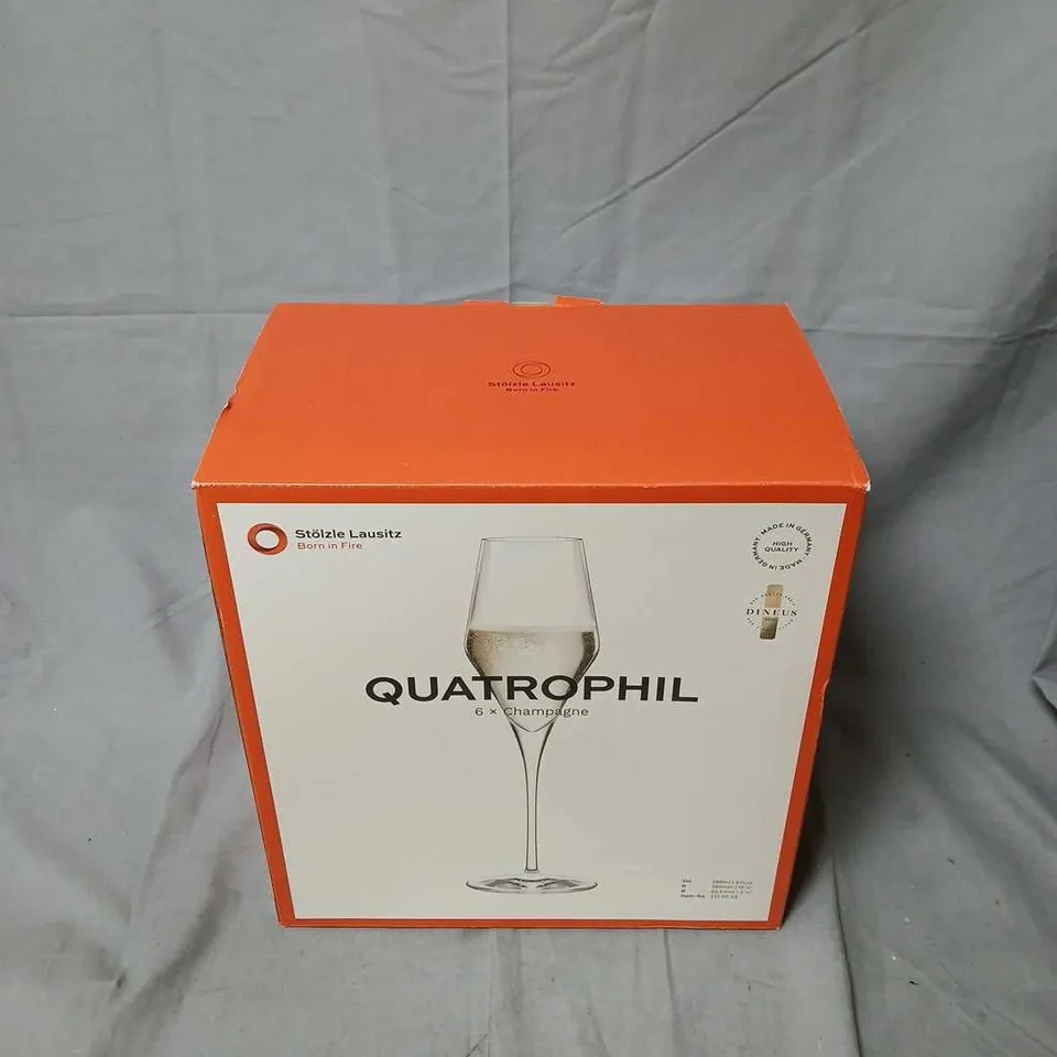 STÖLZLE LAUSITZ QUATROPHIL 6 X CHAMPAGNE FLUTES – BOXED