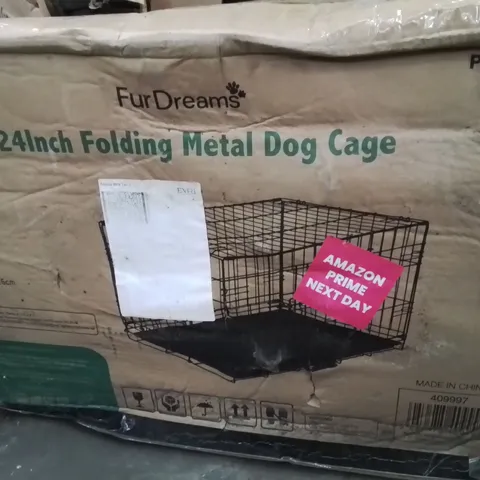 BOXED 24INCH FOLDING METAL DOG CAGE