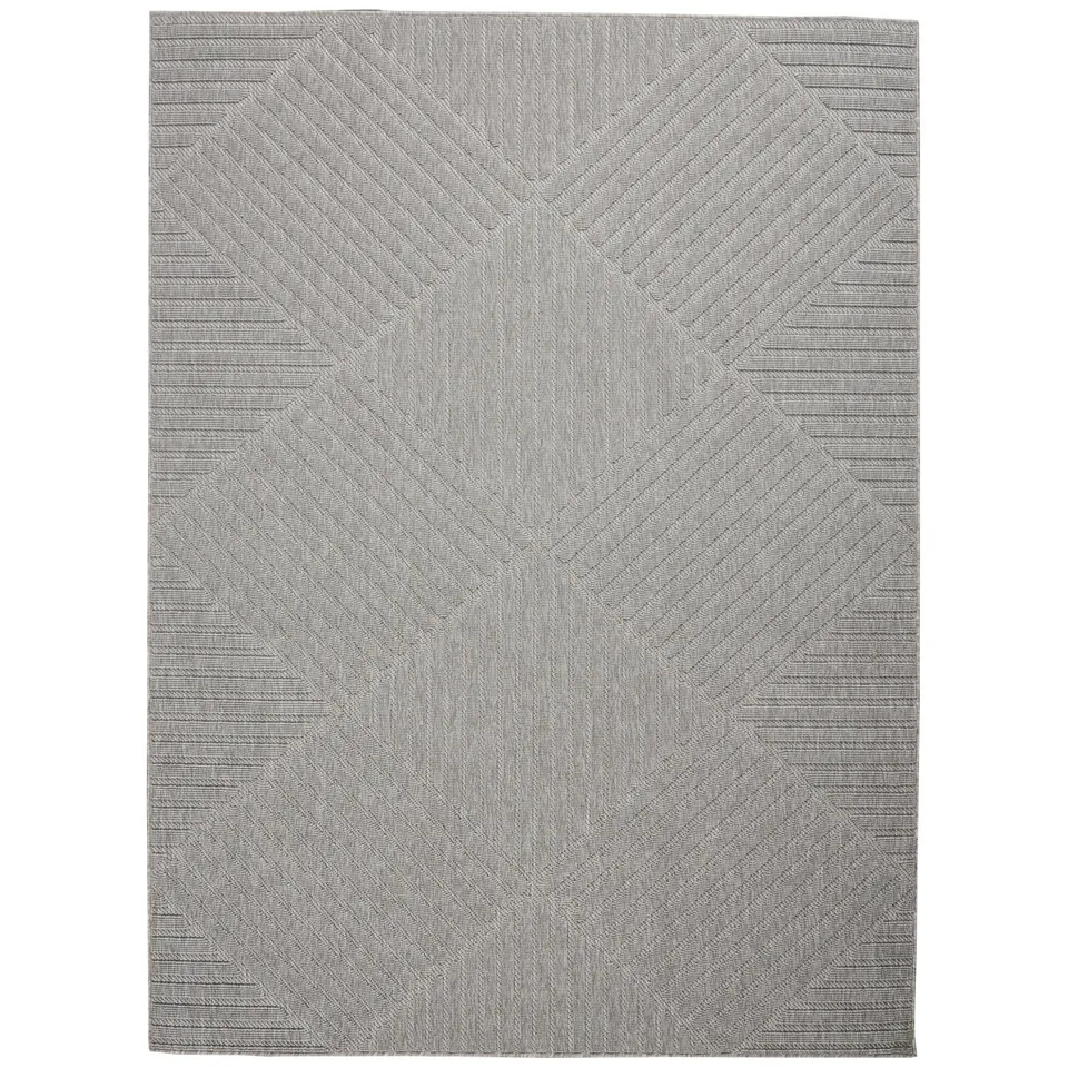 OUTDOOR INDOOR RUG BY COZUMEL NOURISON CZM05 STRIPES 3D MODERN LIGHT GREY RUG (160X221CM)