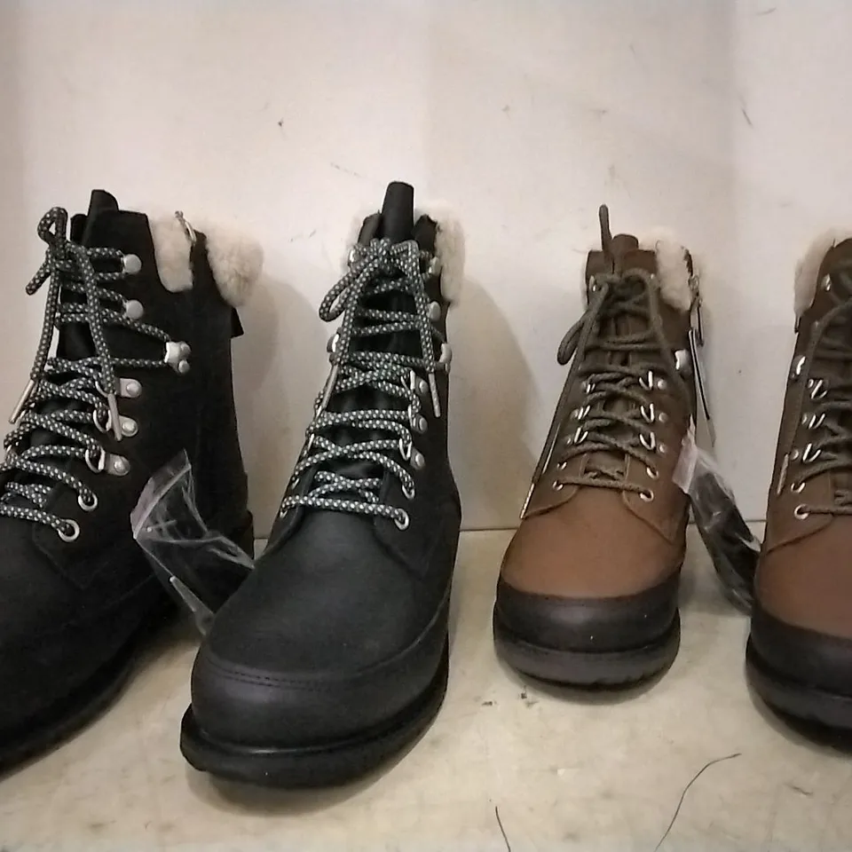 BOXED EMU AUSTRALIA UNISEX BOOTS , 2 PAIRS BLACK UK 4 , 2 PAIRS OAK 7