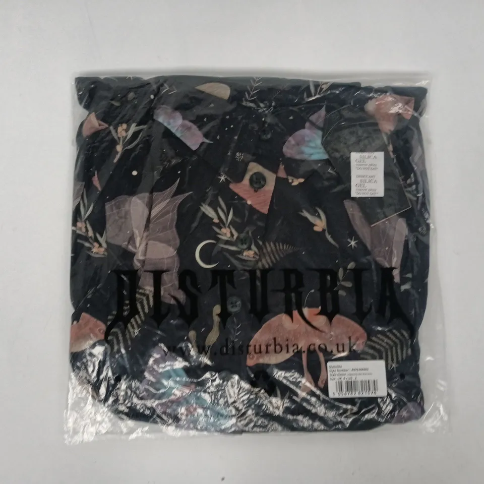 BAGGED DISTURBIA NIGHTMOTH MIDI SHIRT DRESS IN BLACK/MULTI SIZE UK 6