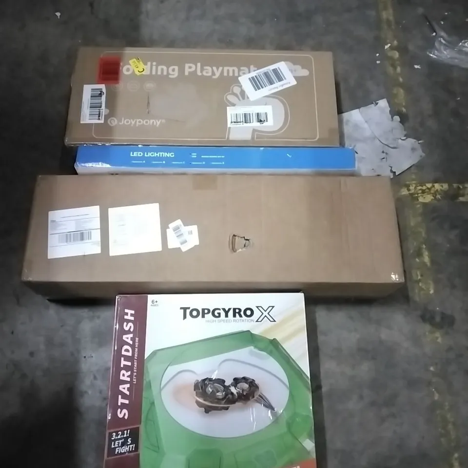 PALLET OF HOUSEHOLD ITEMS TO INCLUDE TOPGYROX GAME,FOLDING PLAYMAT, LED LIGHTING, CLOTHES AIRER AND OTHER ASSORTED ITEMS...