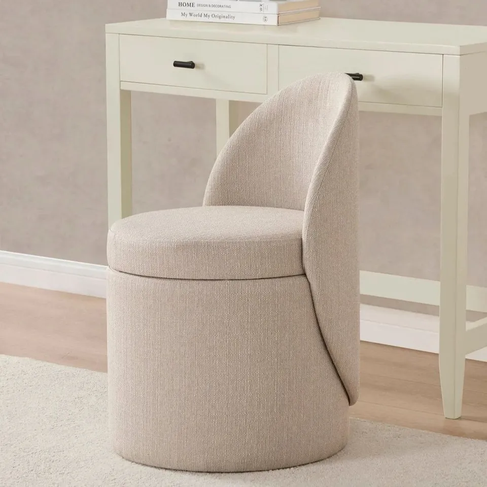 BOXED DUSK PRIMROSE DRESSING TABLE STORAGE STOOL - STONE GREY (1 BOX)