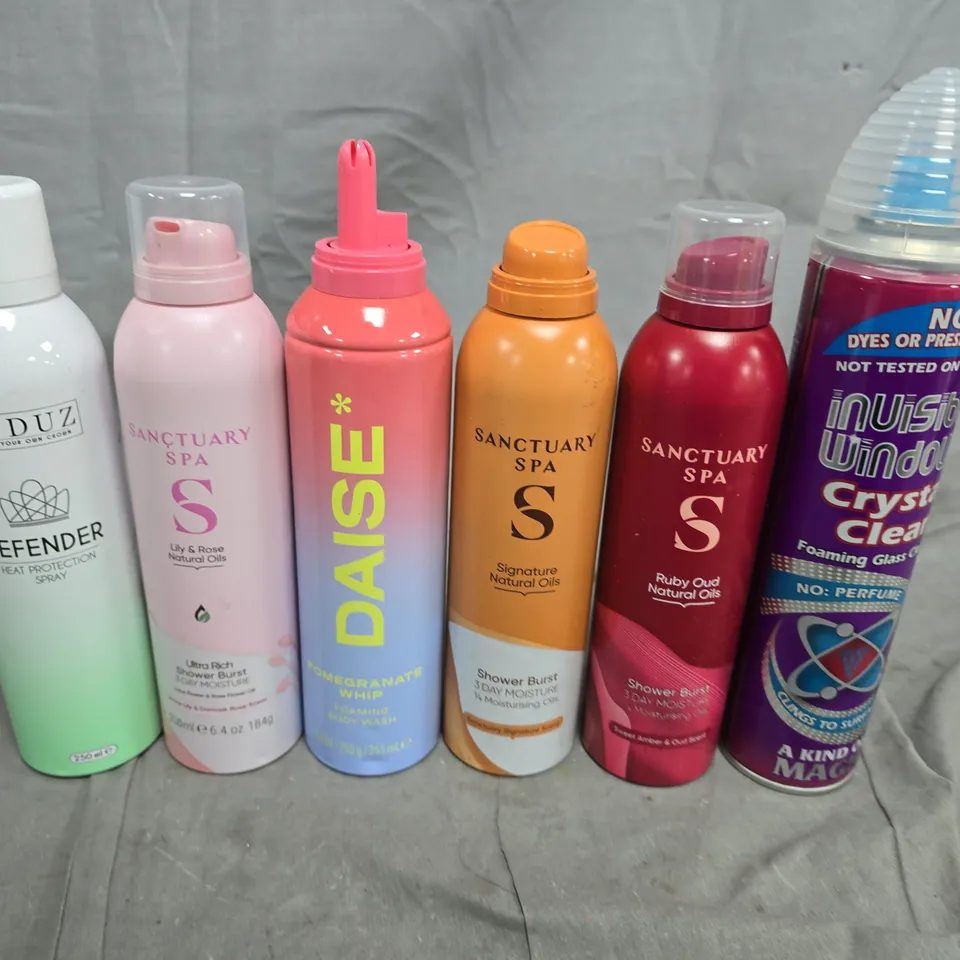 APPROXIMATELY 10 ASSORTED AEROSOLS TO INCLUDE DAISE, WINDOW CLEANER AND SHOWER BURST