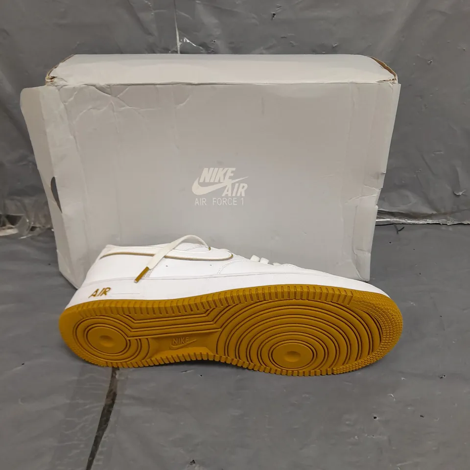 BOXED PAIR OF NIKE AIR FORCE 1 07 WHITE/BRONZE UK 10.5