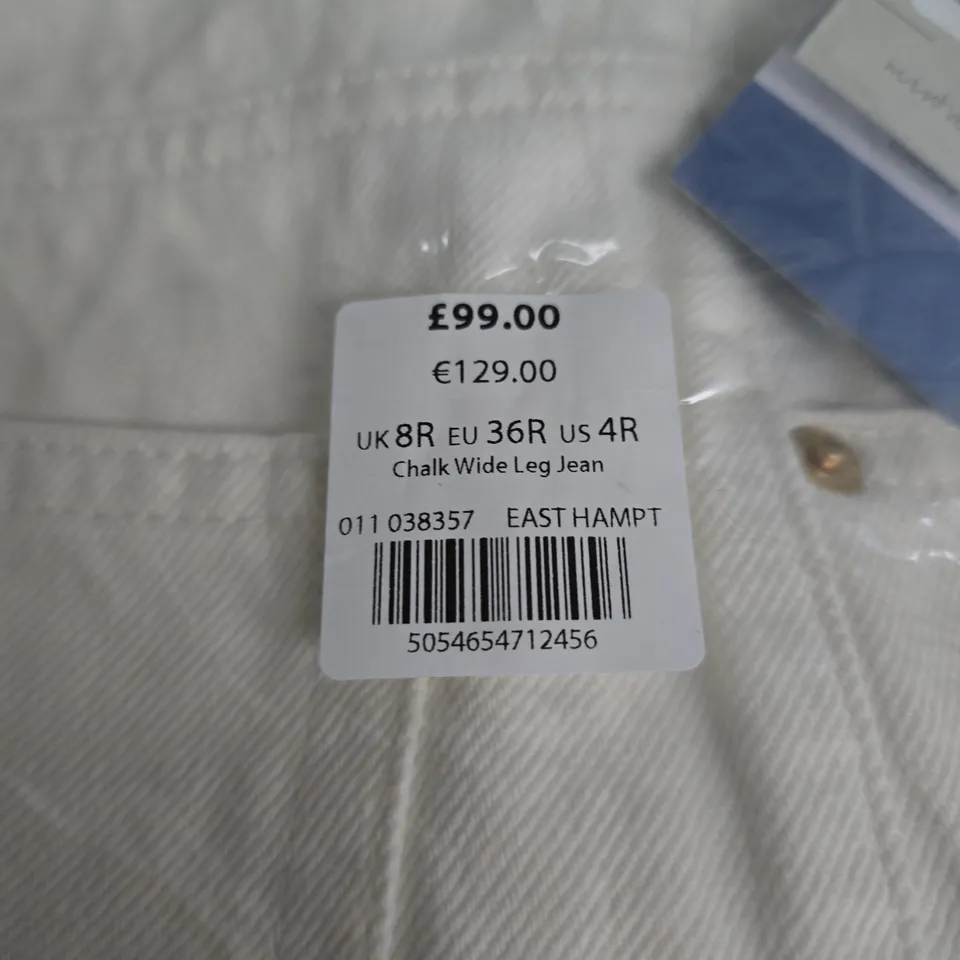 MINT VELVET CHALK WHITE WIDE LEG JEANS, UK 8R (EU 36R, US 4R) – WITH TAGS