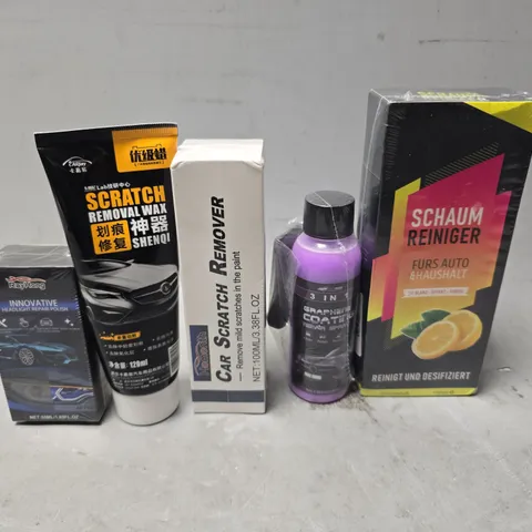 APPROXIMATELY 8 ASSORTED ITEMS TO INCLUDE - SCRATCH REMOVAL WAX , CAR SCRATCH REMOVER , RAYHONG INNOVATIVE HEADLIGHT REPAIR POLISH ETC