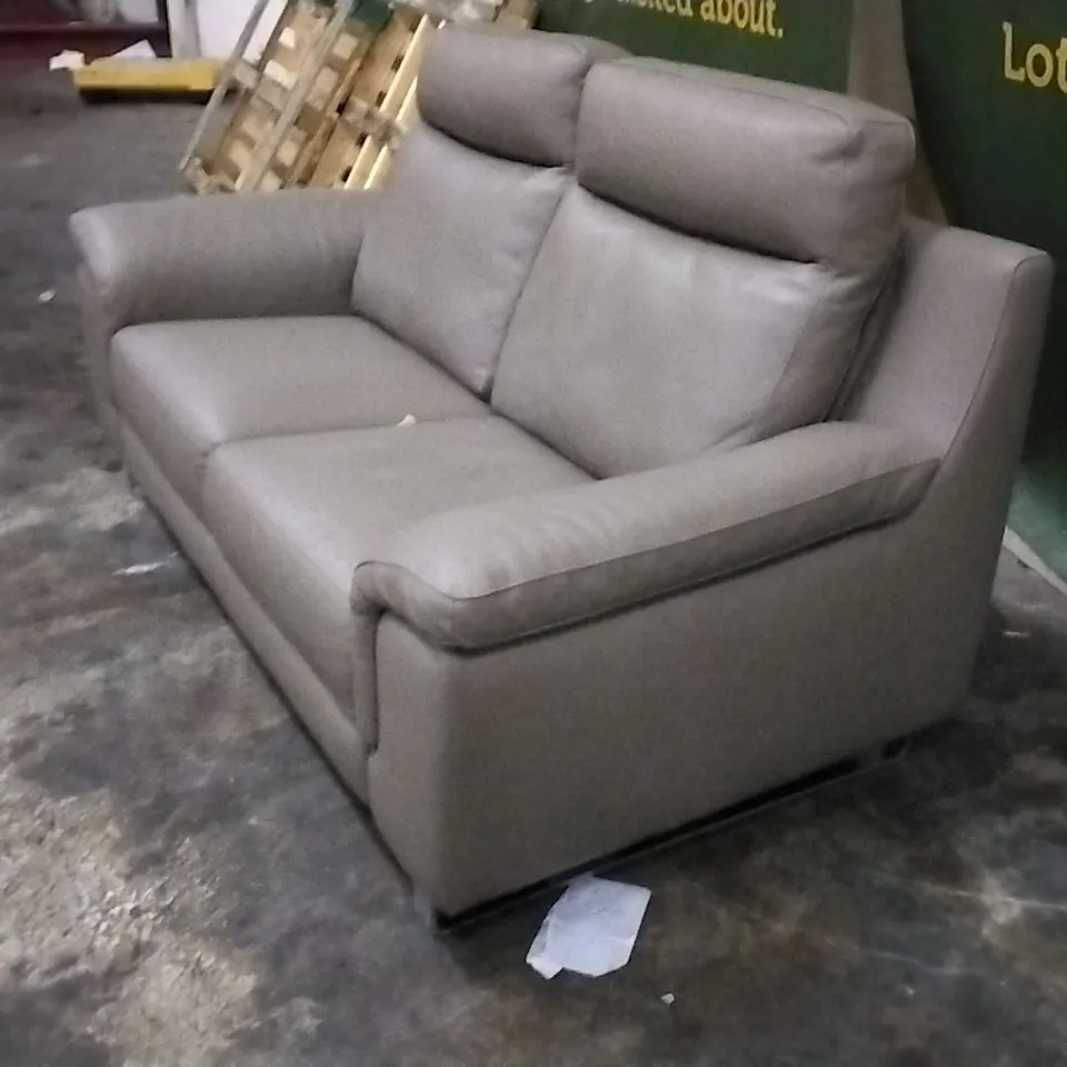 QUALITY ITALIAN DESIGNER GUIDO 2 SEATER IN LEATHER LIGHT MUD COLOUR
