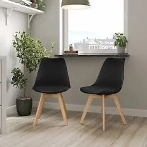 BOXED TULIP DINING CHAIRS LEATHER PADDED SEAT SOLID (SET OF 2) - BLACK (1 BOX)