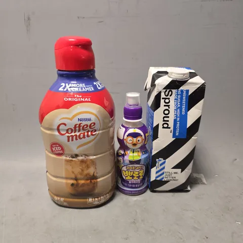 APPROXIMATELY 7 ASSORTED DRINK ITEMS TO INCLUDE -NESTLE COFFEE MATE , SPROUD ETC