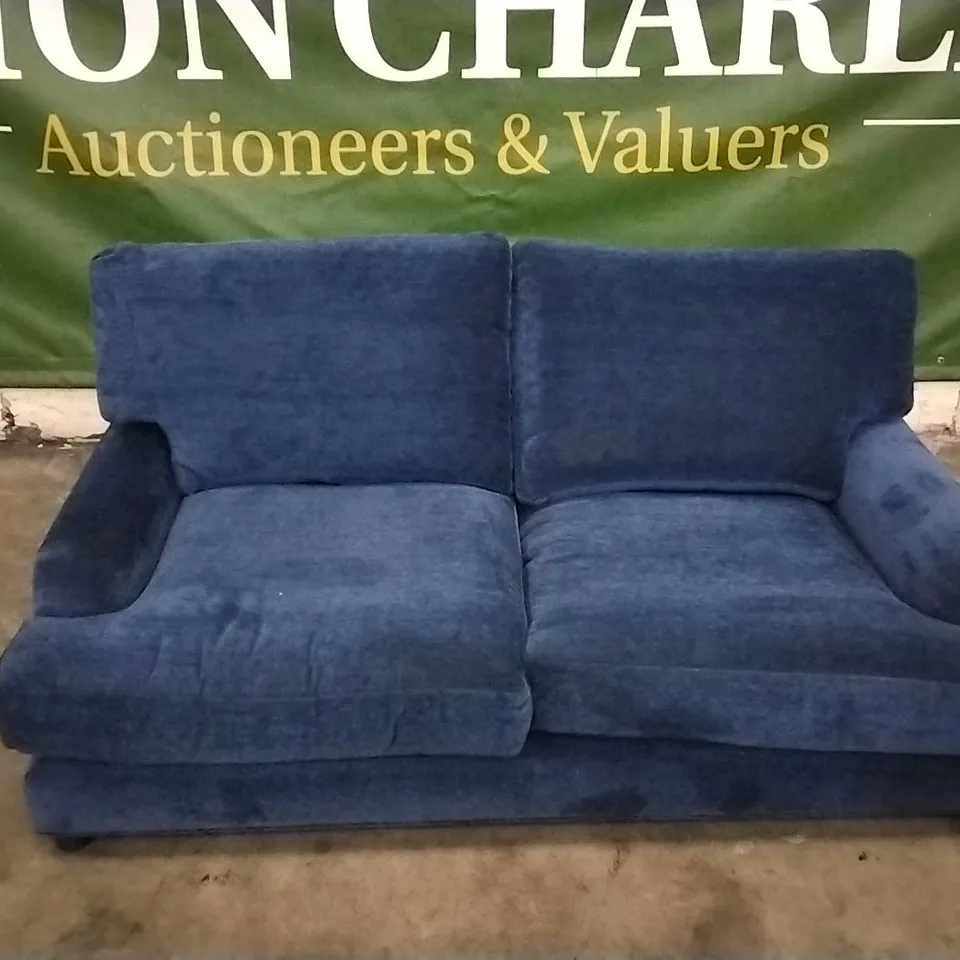 QUALITY DESIGNER LOUNGE CO 2 SEATER SOFA IN NAVY BLUE FABRIC