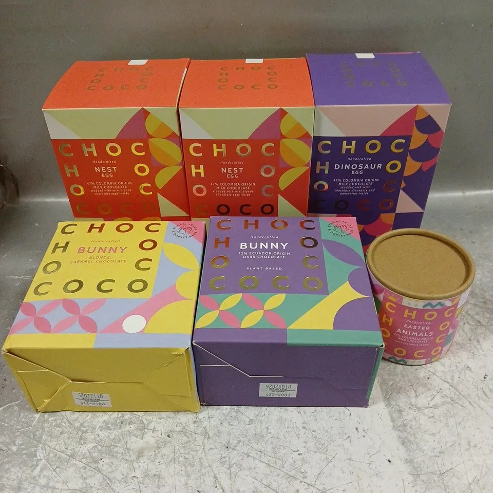 CHOCOCO X6 ASSORTED FOOD ITEMS TO INCLUDE - MILK CHOCOLATE NEST EGG - DARK CHOCOLATE BUNNY - MILK CHOCOLATE EASTER ANIMALS - ETC