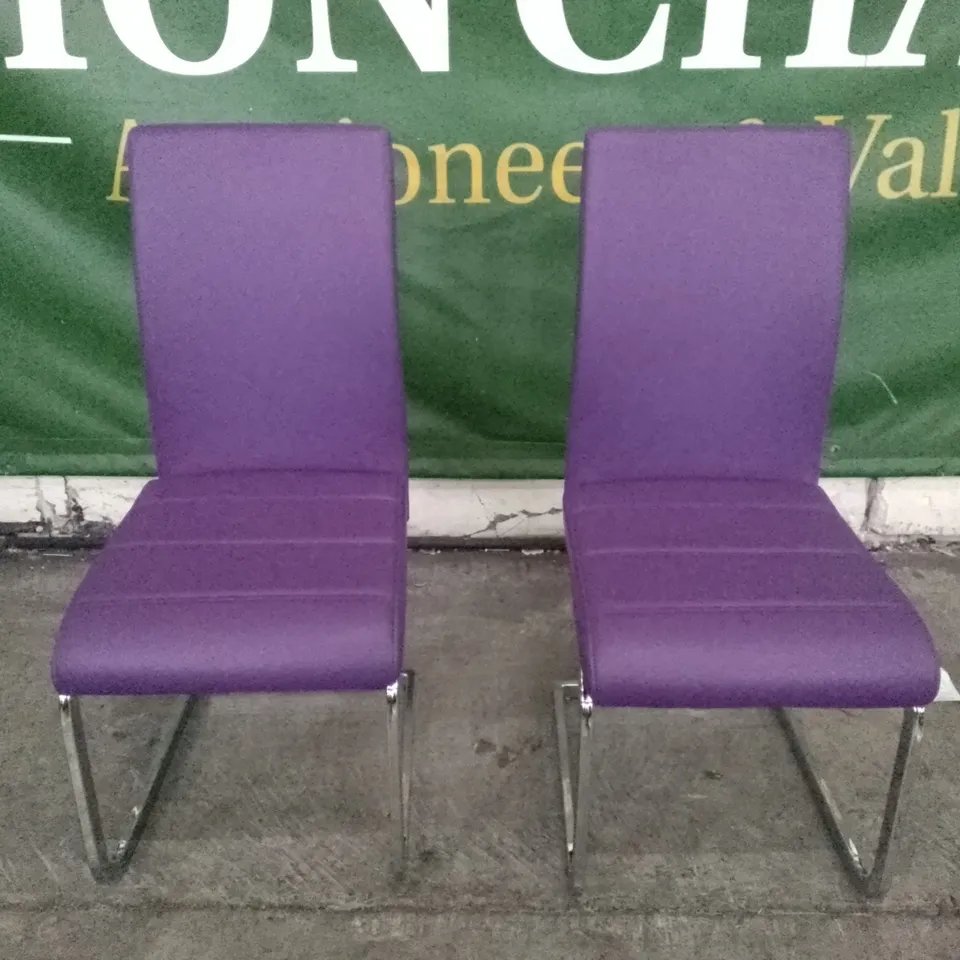 SET OF 2 NEW PERTH PURPLE LEATHER DINING CHAIRS (CHROME LEG)