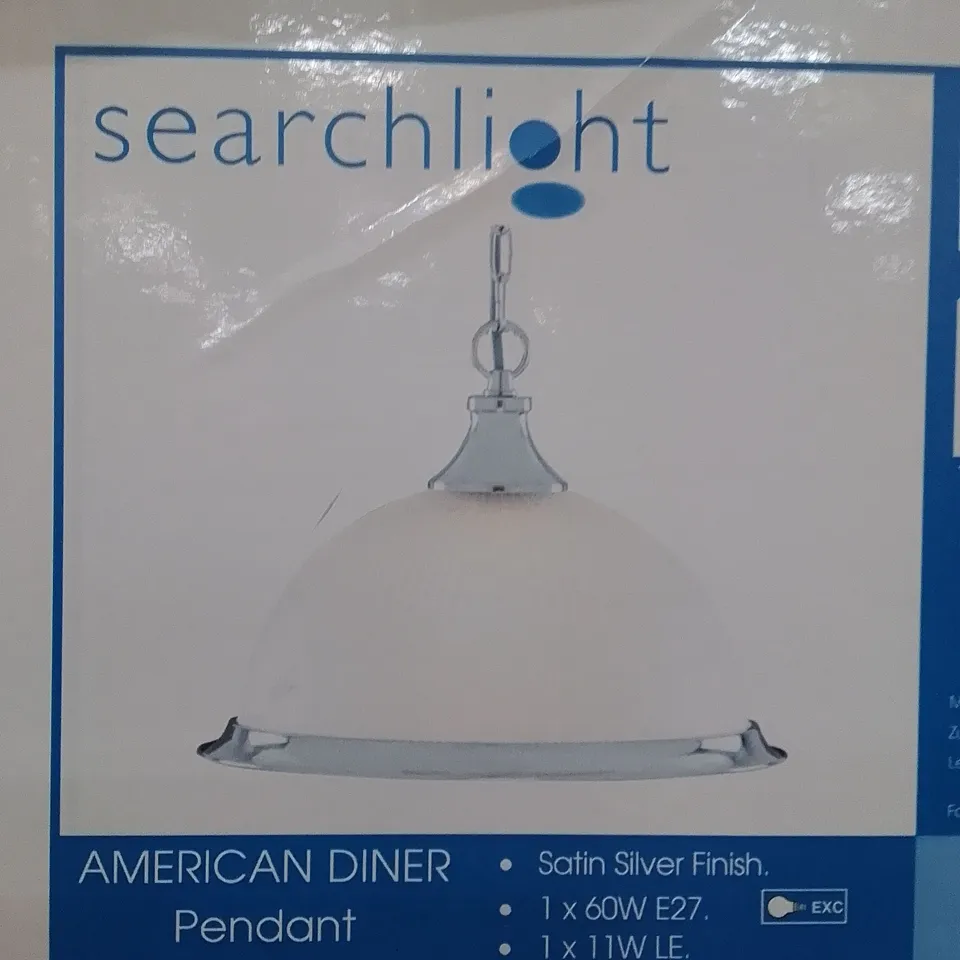 BOXED SEARCHLIGHT AMERICAN DINER PENDANT LIGHT - SATIN SILVER FINISH