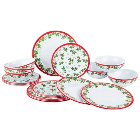 BOXED SALMA HOLLY 18 PIECE MELAMINE DINNERWARE SET, SERVICE FOR 6 (1 BOX)